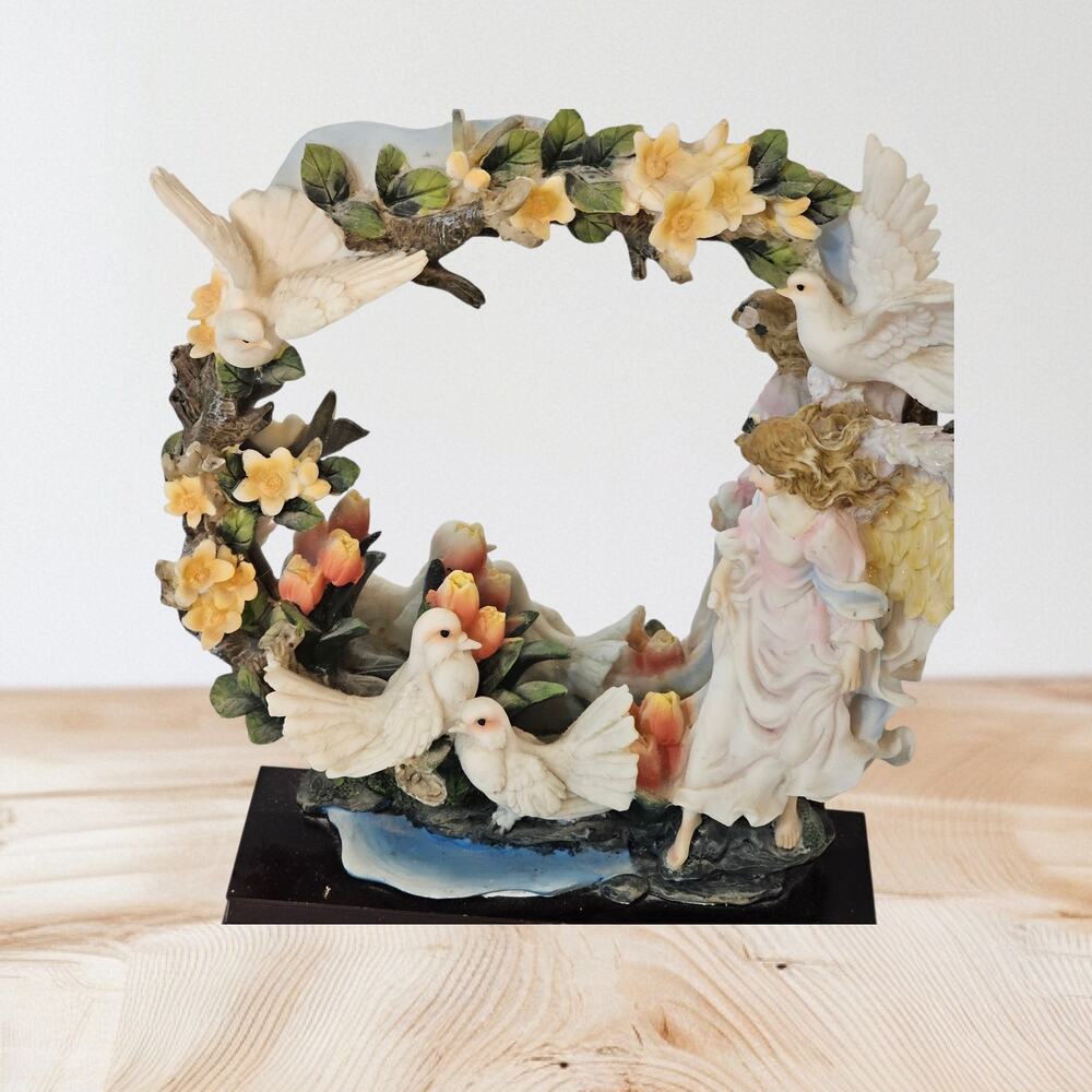 TURTLE KING CORP SCULPTURE VANITY MIRROR DOVE & ANGEL
